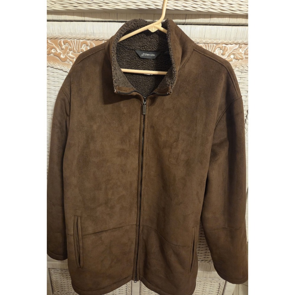 St. John's Bay Men's Jacket Faux Suede Brown XL Zipper Front Pockets Lined EUC